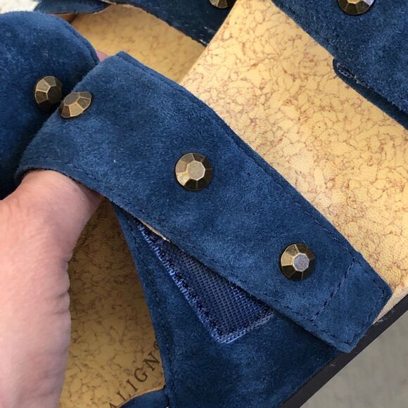 Revitalign Women’s 10 Blue Suede Comfort Sandals Orthotic Cork Footbed Slip-On - Picture 11 of 12